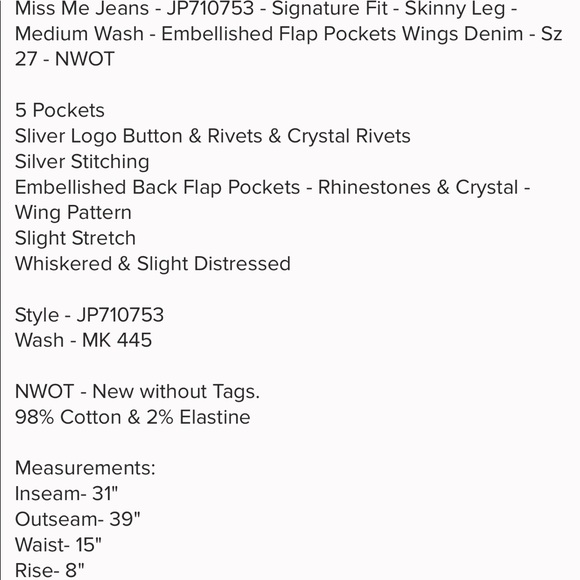 🔴SOLD🔴 Miss Me Skinny jeans - Picture 8 of 8